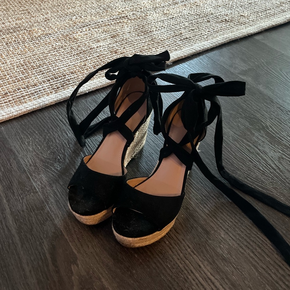 Black Tie Up Wedge Heels